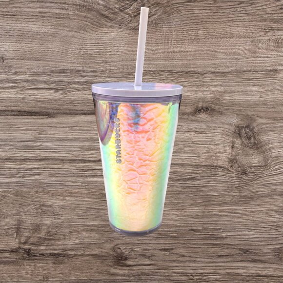 STARBUCKS Holiday 2019 Iridescent 16 oz Unicorn Foil Tumbler Cold Cup Lid Straw - Picture 1 of 7